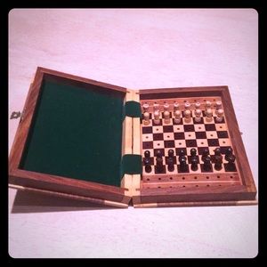 Beautiful wood travel size chess set